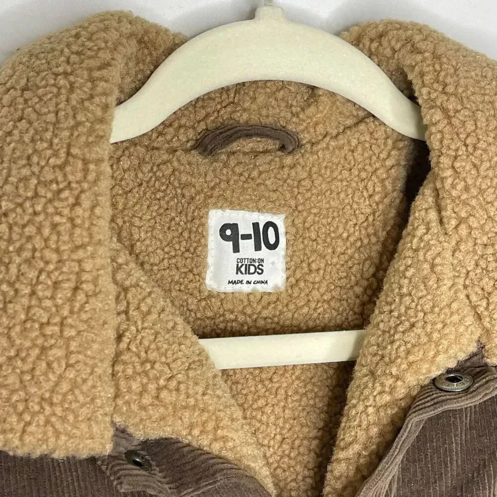 Cotton On Jamie Jacket Brown Corduroy Sherpa Lined Unisex Little Boys Size 9/10